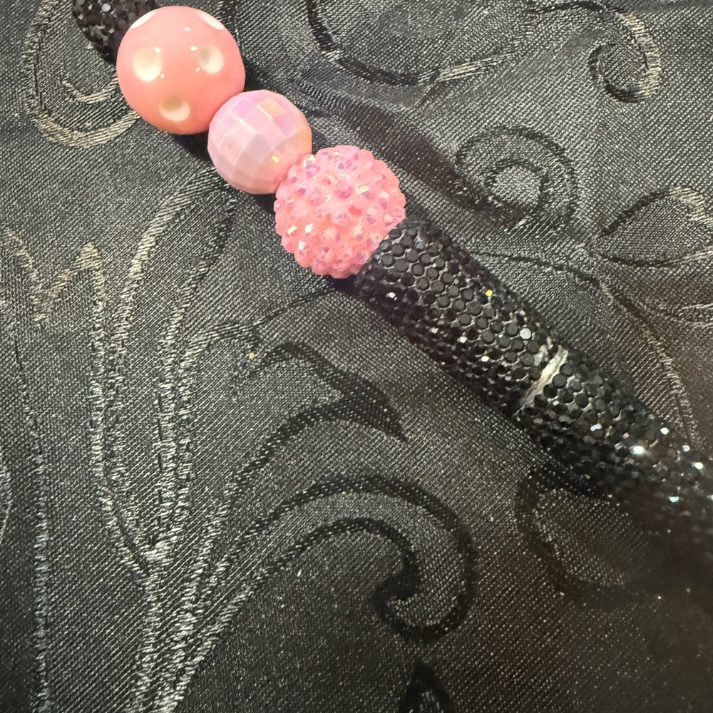 Elegant Black and Pink Beaded Women's Pen